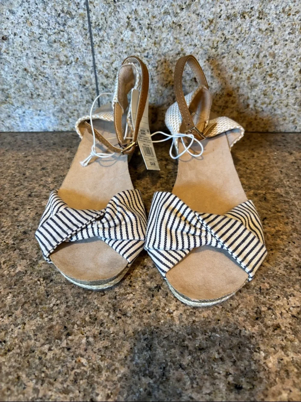 Merona Beige and Black Striped Knot Espadrille Sandals
